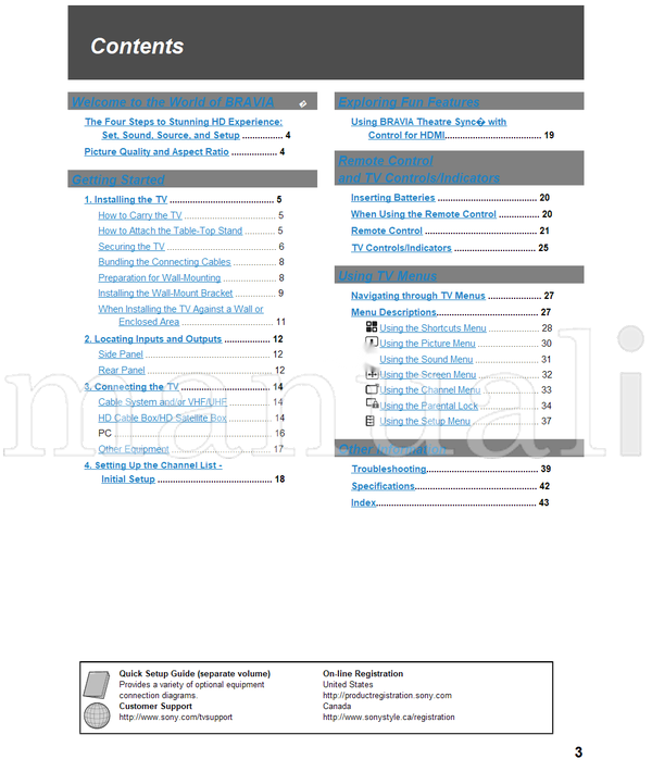 Sony KDL-26M4000 KDL-32M4000 KDL-37M4000 KDL-40M4000 (48 pages) TV Operating Manual