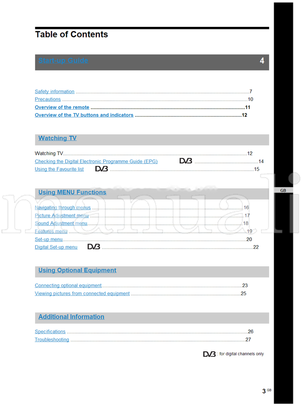 Sony KDL-40P25xx KDL-32P25xx KDL-26P25xx (29 pages) TV Operating Manual