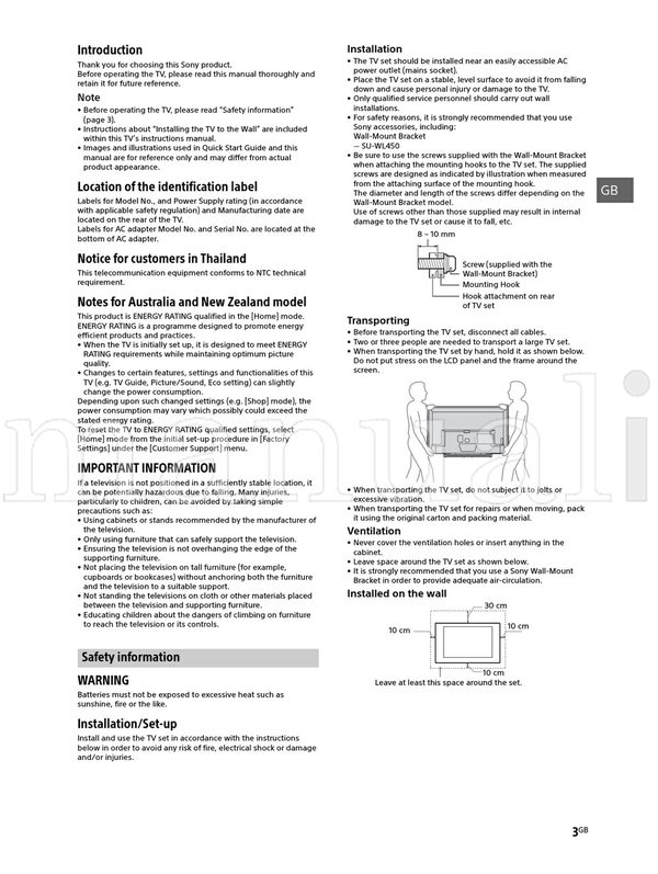 Sony KDL-40R478B 40R470B 32R428B 32R424B 32R420B 32R410B (32 pages) TV Operating Manual