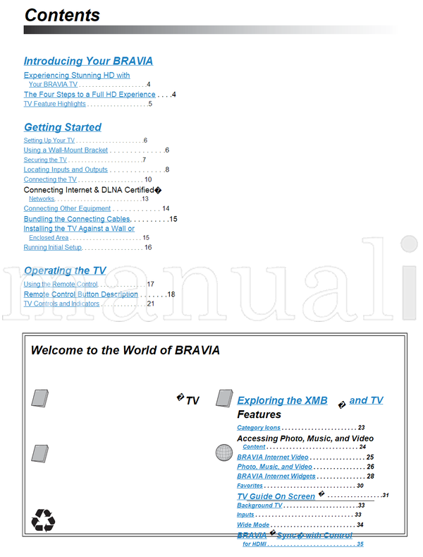 Sony KDL-65W5100 KDL-52W5100 KDL-52W5150 KDL-46W5100 KDL-46W5150 (40 pages) TV Operating Manual
