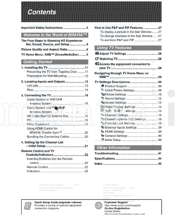 Sony KDL-26S3000 KDL-32S3000 KDL-40S3000 KDL-46S3000 (46 pages) TV Operating Manual
