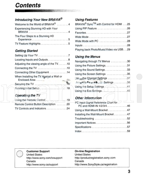 Sony KDL-60EX500 55EX500 55EX501 46EX400 46EX401 46EX500 46EX501 (74 pages) TV Operating Manual