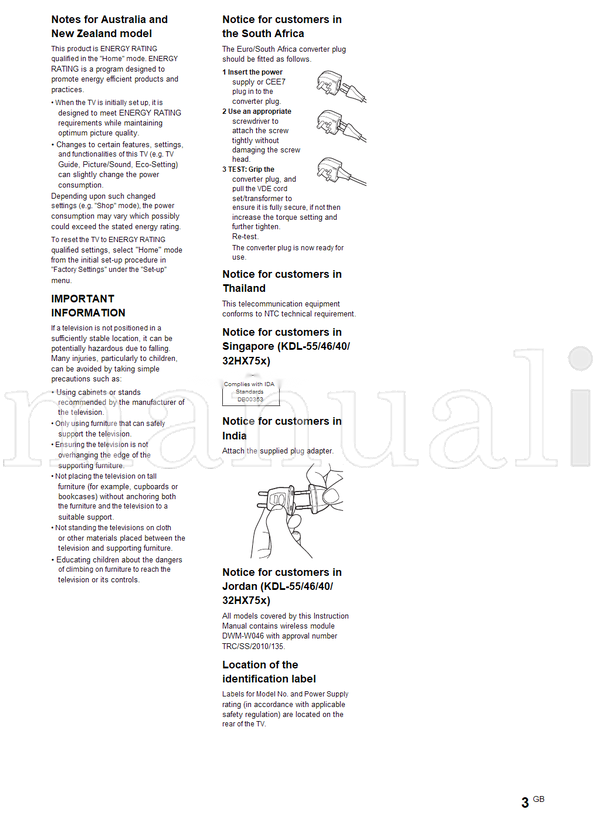 Sony KDL-55HX750 55HX753 46HX750 46HX753 46EX650 46EX653 46EX65A (40 pages) TV Operating Manual