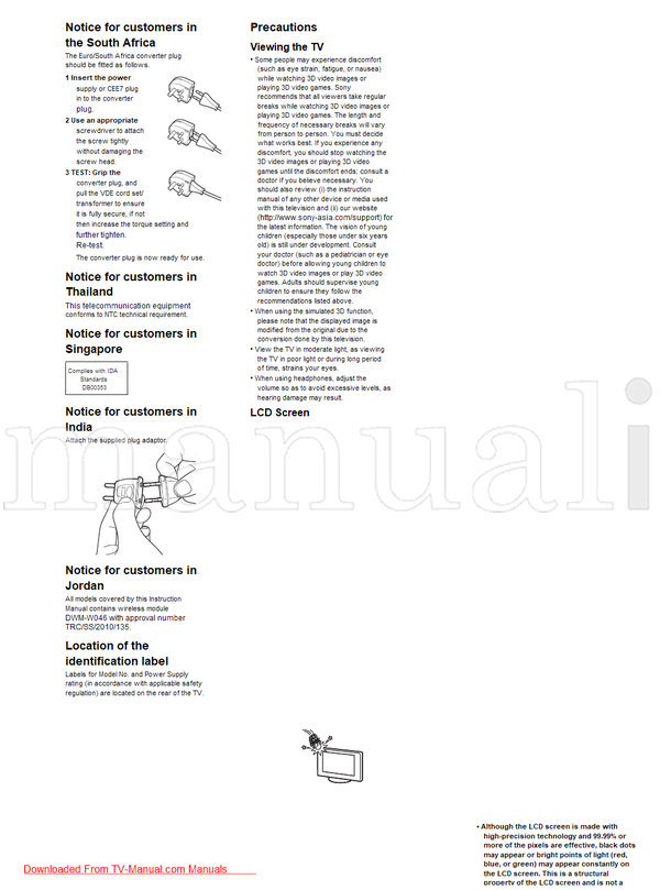 Sony KDL-60NX723 60NX720 55HX925 55HX923 55HX820 55NX723 55NX720 (36 pages) TV Operating Manual