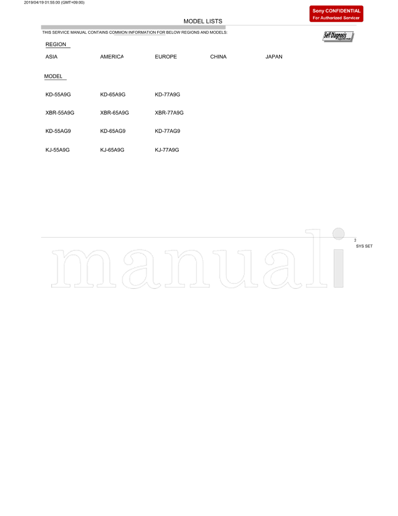 Sony KD-55A9G (97 pages) TV Service Manual