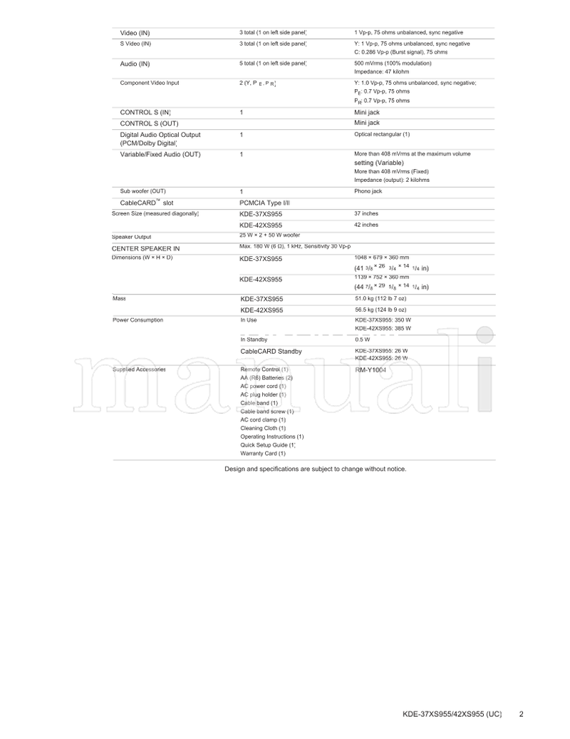 Sony KDE-37 (169 pages) TV Service Manual