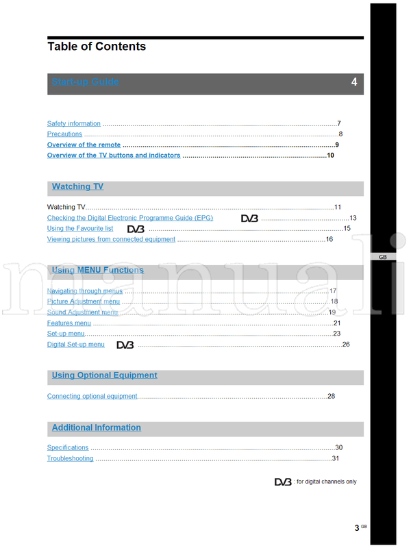 Sony KDL-20S40xx (33 pages) TV Operating Manual