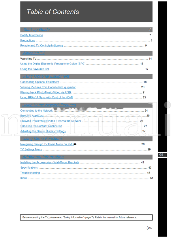 Sony KDL-22E53xx (51 pages) TV Operating Manual