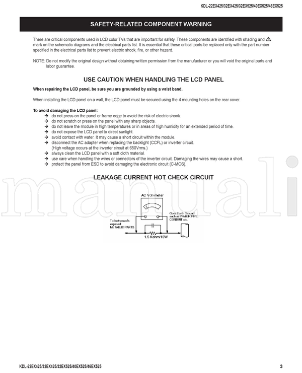 Sony KDL-22EX425 KDL-32EX425 KDL-32EX525 KDL-40EX525 KDL-46EX525 (95 pages) TV Service Manual