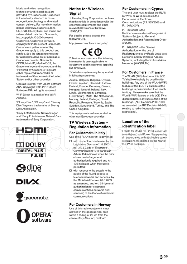 Sony KDL-55HX75x 46HX75x 46EX65x 40HX75x 40EX65x 32HX75x 32EX65x (40 pages) TV Operating Manual