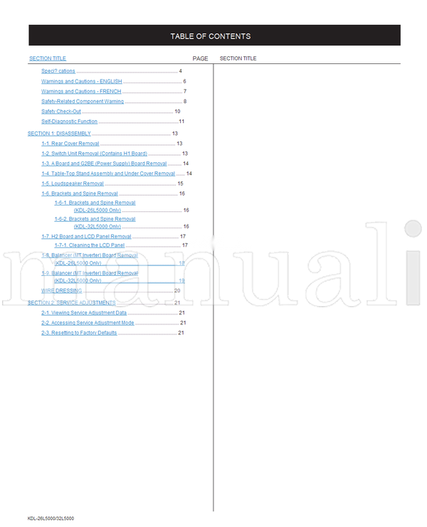 Sony KDL-26L5000 KDL-32L5000 9-883-809-02 RM-YD028 (55 pages) TV Service Manual