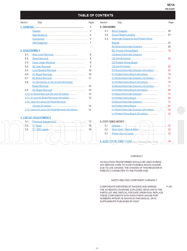 Sony 9-927-562-01 9-927-562-02 KDL-26 40T3000 (136 pages) TV Service Manual