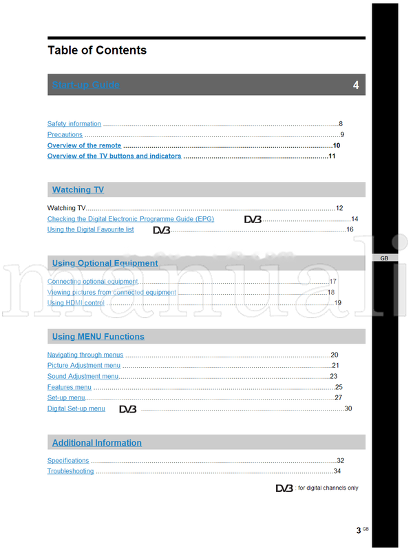Sony KDL-26T30xx (35 pages) TV Operating Manual