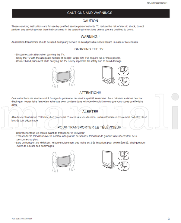 Sony KDL-32BX330 KDL-32BX331 9-883-872-52 RM-YD072 AZ3FZ (40 pages) TV Service Manual