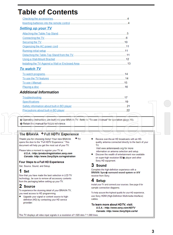 Sony KDL-40EX40B 32EX40B 4-180-189 (24 pages) TV Operating Manual