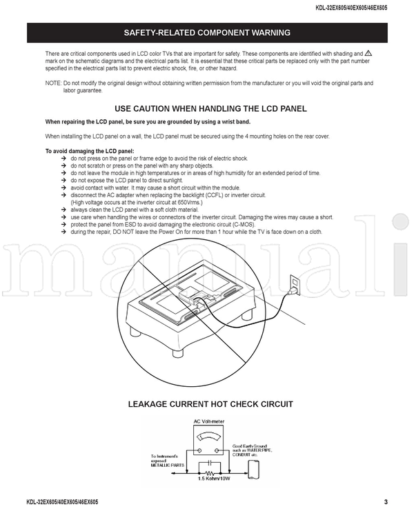 Sony KDL-32EX605 KDL-40EX605 KDL-46EX605 9-888-327-51 RM-YD047 (51 pages) TV Service Manual
