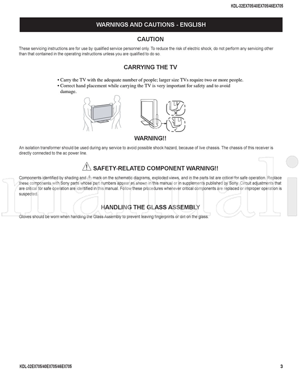 Sony KDL-32EX705 KDL-40EX705 KDL-46EX705 9-888-299-51 RM-YD047 (52 pages) TV Service Manual