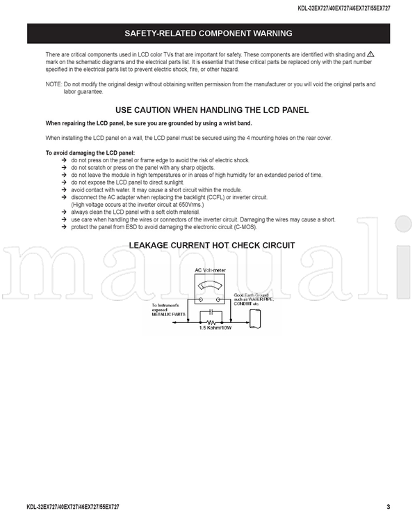 Sony KDL-32EX727 KDL-40EX727 KDL-46EX727 KDL-55EX727 9-888-400-51 (55 pages) TV Service Manual