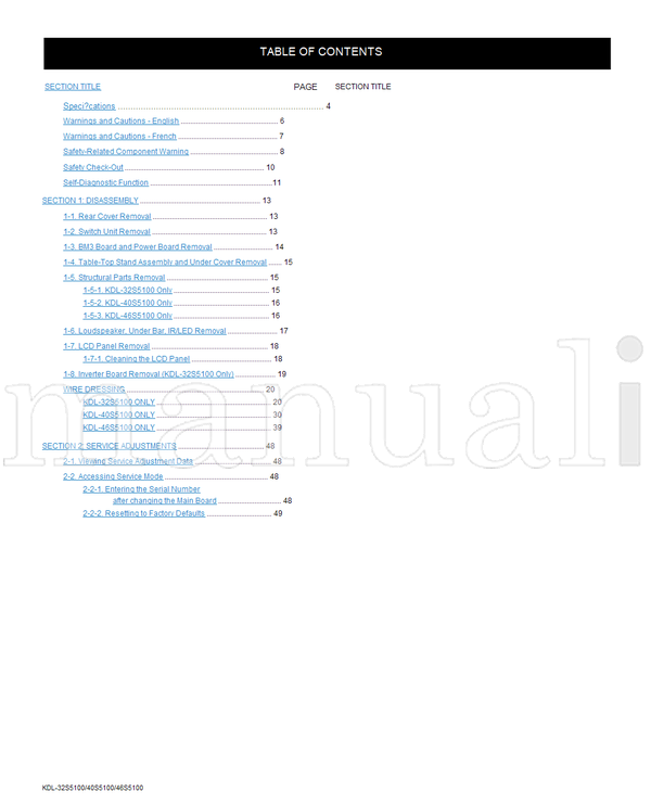 Sony KDL-32S5100 KDL-40S5100 KDL-46S5100 9-883-810-04 RM-YD028 (109 pages) TV Service Manual