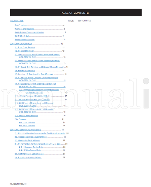 Sony KDL-32SL130 KDL-40SL130 9-883-752-03 RM-YD018 (127 pages) TV Service Manual