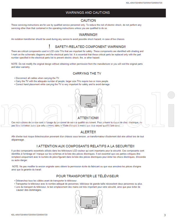 Sony KDL-40NX720 KDL-46NX720 KDL-55NX720 KDL-60NX720 9-888-386-53 (62 pages) TV Service Manual