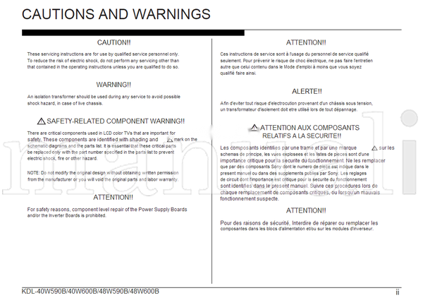 Sony KDL-48W590B KDL-40W590B RM-YD103 KDL-40W600B KDL-48W600B (28 pages) TV Service Manual