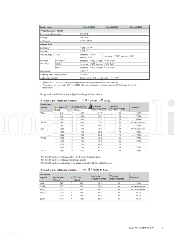 Sony KDL-40Z4500 KDL-46Z4500 KDL-52Z4500 (29 pages) TV Service Manual