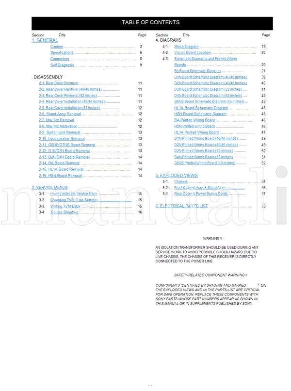 Sony 9-883-446-01 9-883-446-02 KDL-40 52Z5500 (76 pages) TV Service Manual