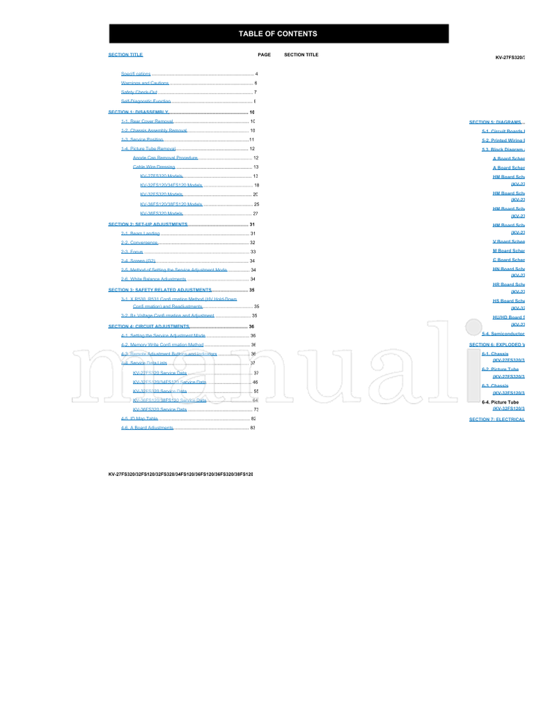 Sony KV-27FS320 KV-27FS320 KV-32FS120 KV-32FS120 KV-32FS320 KV-32FS320 KV-34FS120 (133 pages) TV Service Manual