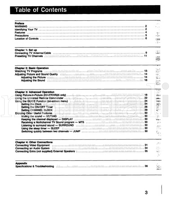 Sony KV-20EXR20 KV-27EXR20 KV-27EXR25 3-752-976-23 36 pages TV Operating Manual