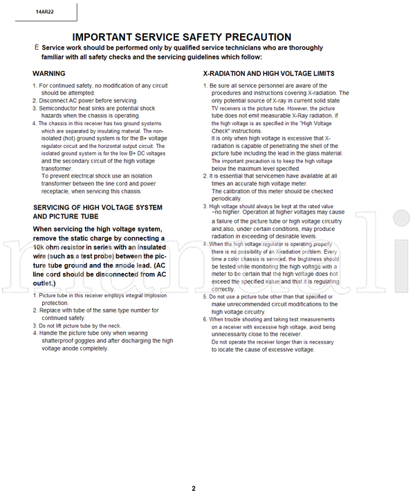 Toshiba 050-200216 14AR22 (30 pages) TV Service Manual