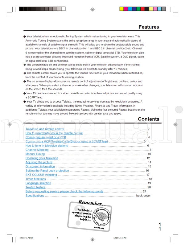 Toshiba 14N31B (30 pages) TV Operating Manual