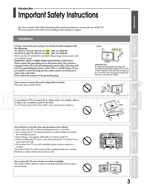 Toshiba 15CL7A 15CL7E 15CL7T 20CL7A 20CL7E 20CL7T 72742095 (40 pages) TV Operating Manual