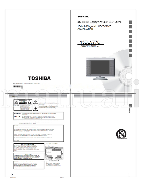 Toshiba 15DLV77C 810-200765GR (103 pages) TV/DVD Combo Service Manual