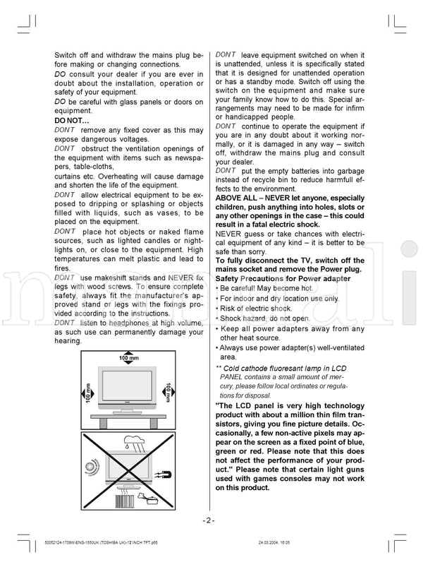 Toshiba 17WL46B (33 pages) TV Operating Manual