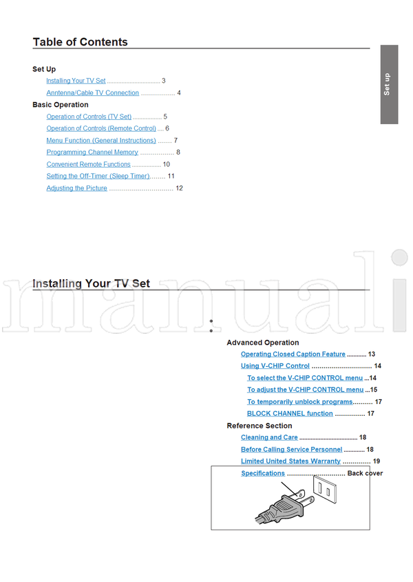Toshiba 19A20 (20 pages) TV Operating Manual