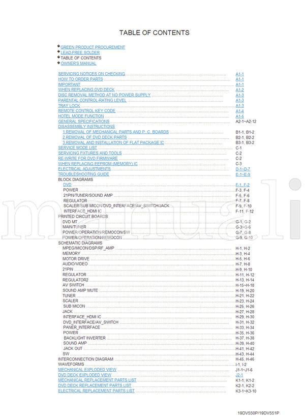 Toshiba 19DV550P 19DV551P 810-200896GR (76 pages) TV Service Manual