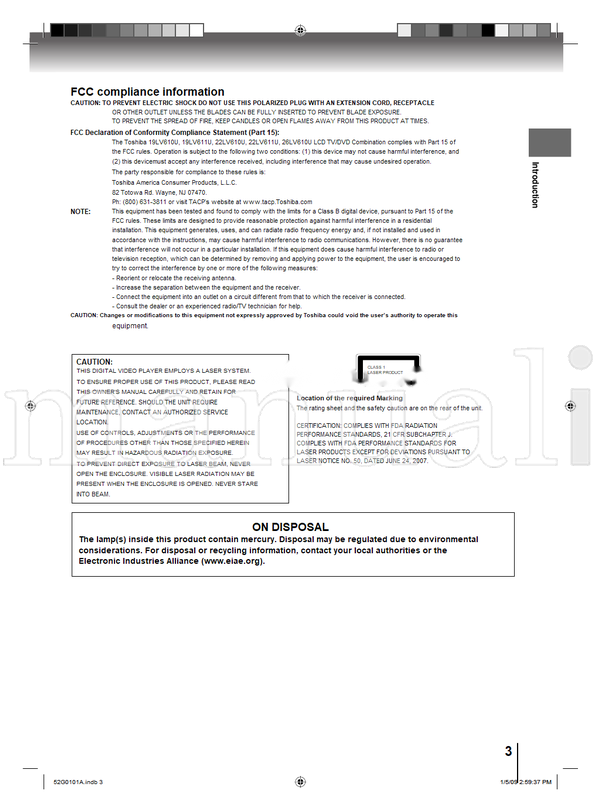 Toshiba 19LV610U 19LV611U 22LV610U 22LV611U 26LV610U 25933 (76 pages) TV Operating Manual