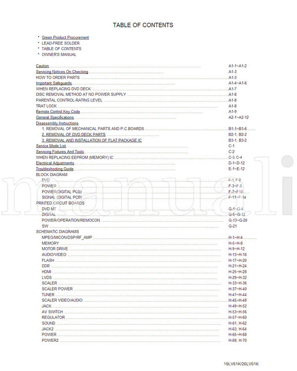 Toshiba 810-200925GR 19LV61K 26LV61K (105 pages) TV Service Manual