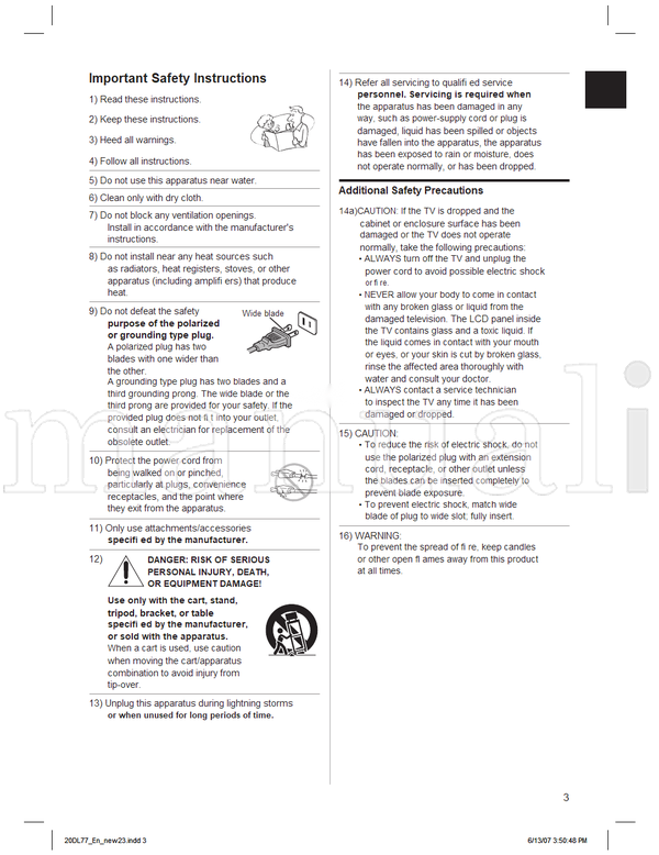 Toshiba 20DL77 VX1A00057400 35046 (38 pages) TV Operating Manual