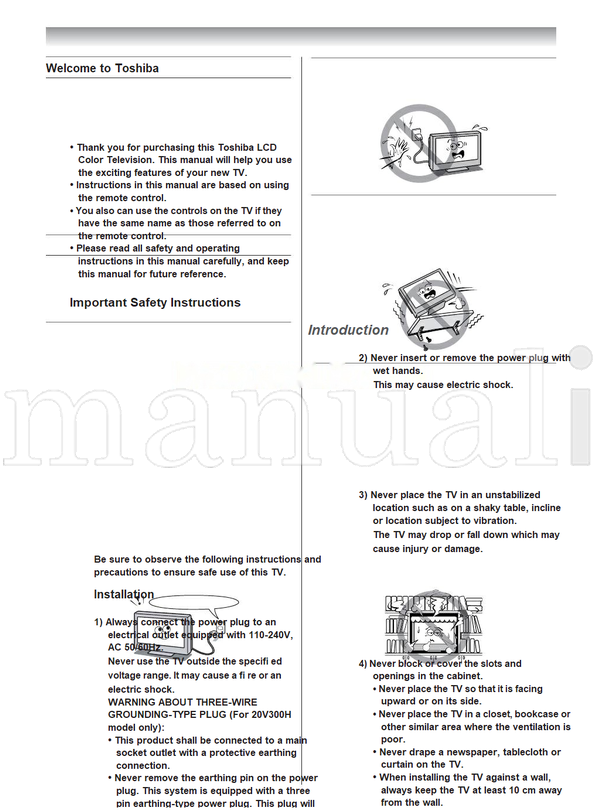 Toshiba 20V300A 20V300E 20V300H 20V300T VX1A00039300 (28 pages) TV Operating Manual