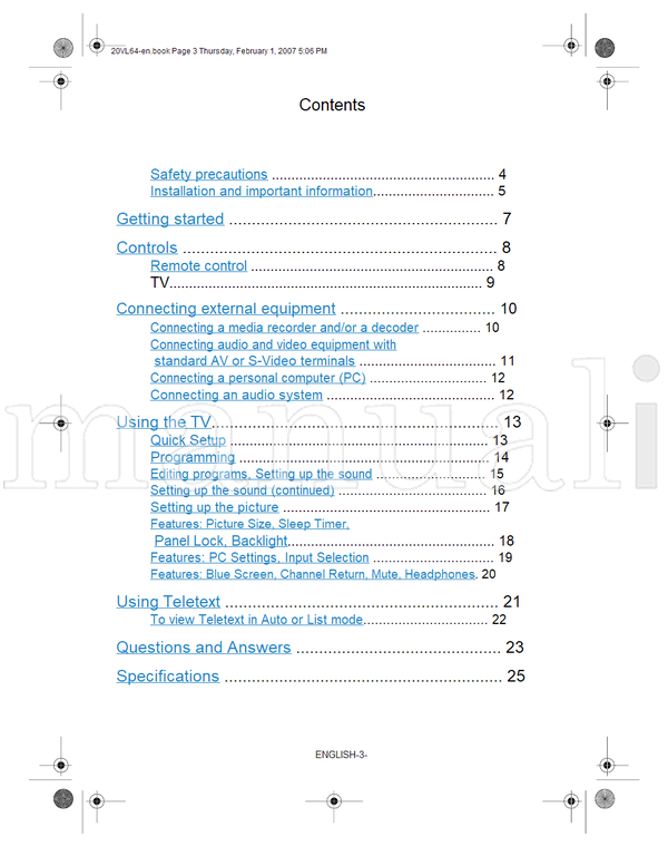 Toshiba 20VL64 15VL64 (26 pages) TV Operating Manual