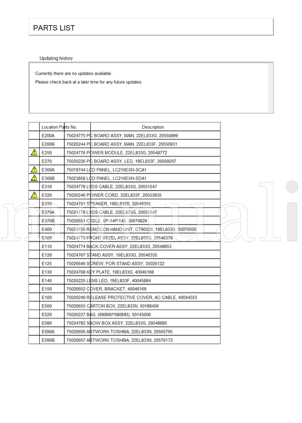 Toshiba 22EL833N (30 pages) TV Service Manual