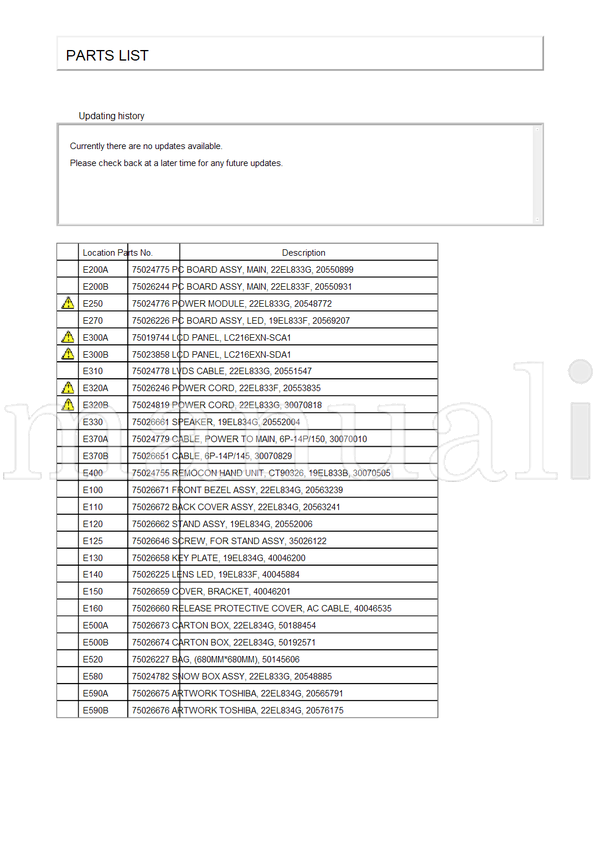 Toshiba 22EL834G (30 pages) TV Service Manual