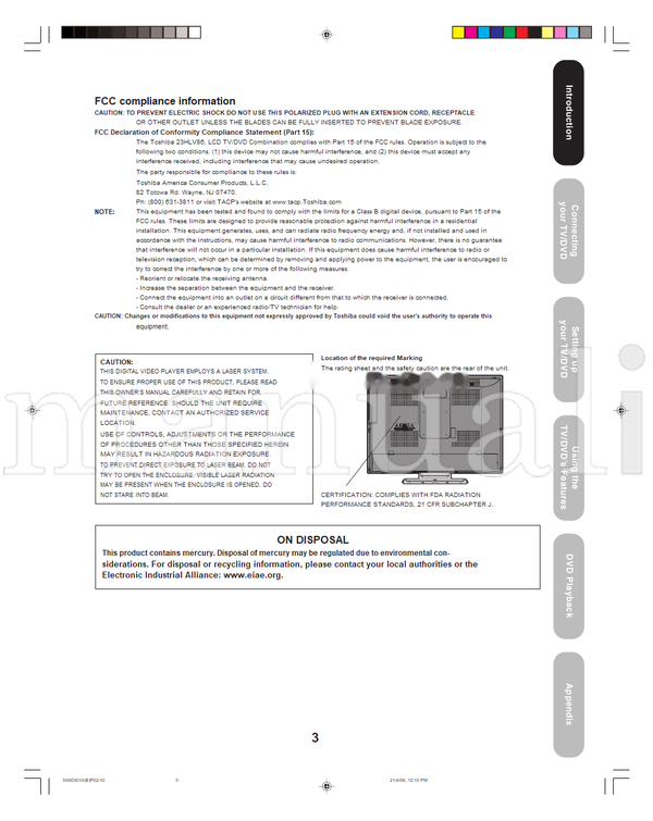 Toshiba 23HLV86 (68 pages) TV/DVD Combo Operating Manual