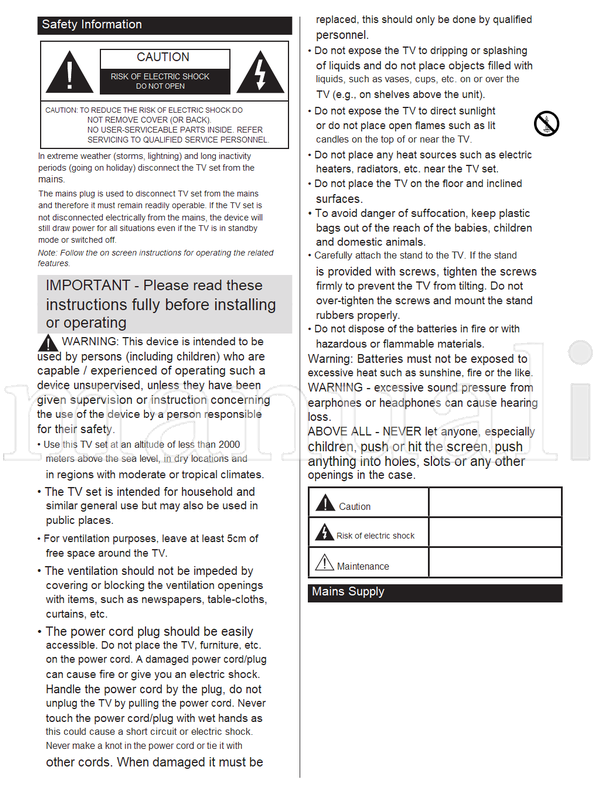 Toshiba 24W1753DB (29 pages) TV Operating Manual