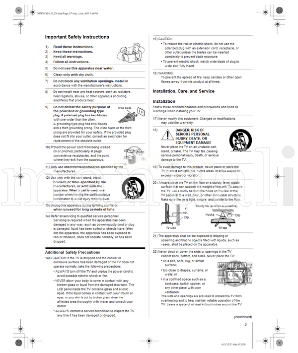 Toshiba 26HL37 DRAFT1 VX1A00068800 (52 pages) TV Operating Manual