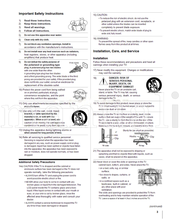 Toshiba 26HL57 32HL57 37HL57 42HL57 VX1A00043600 (52 pages) TV Operating Manual
