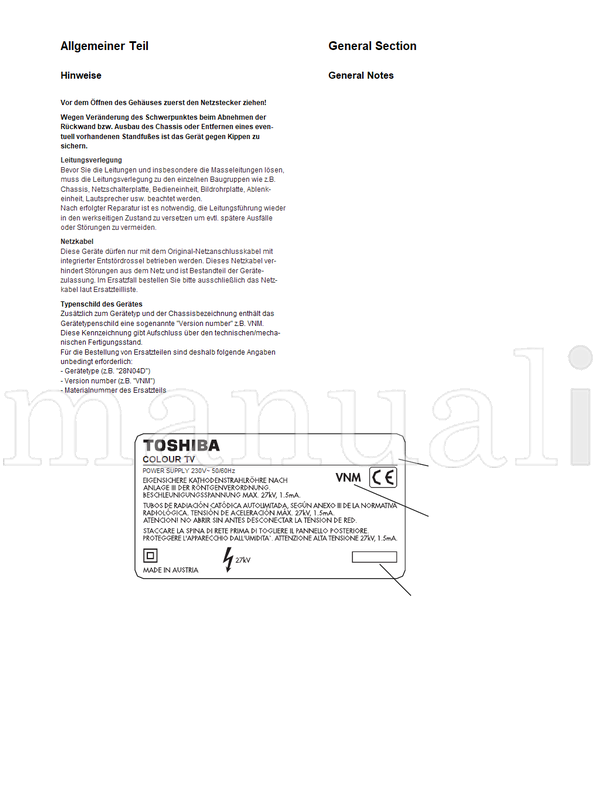 Toshiba 050-200131 28N14D (75 pages) TV Service Manual