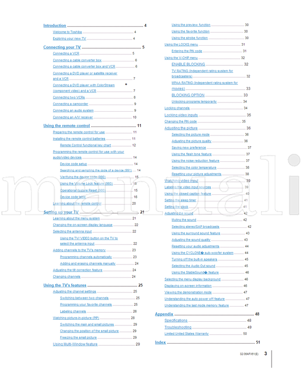 Toshiba 32AFX61 36AFX61 (53 pages) TV Operating Manual